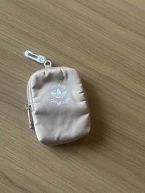 adidas Beige Mini Zip Pouch with White Logo